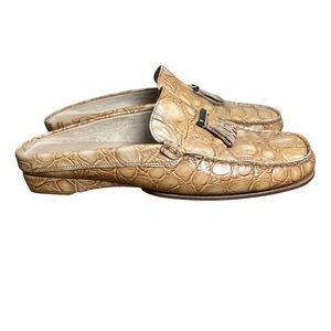 Mezlan Calf Leather Croc Embossed Venetian Mules Loafers Italy Made VTG Size 8.5